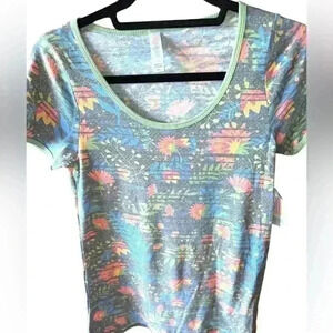 Lularoe XXS floral‎ Classic T-shirt . Collegiate stripe sleeves. NWT